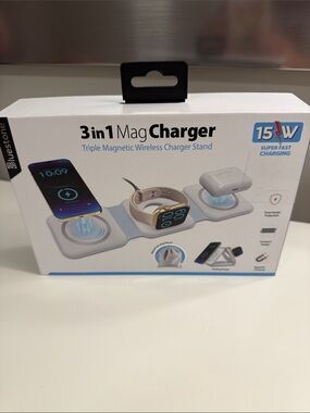 3-in-1 MagCharger Triple Magnetic Wireless Charger Stand - White